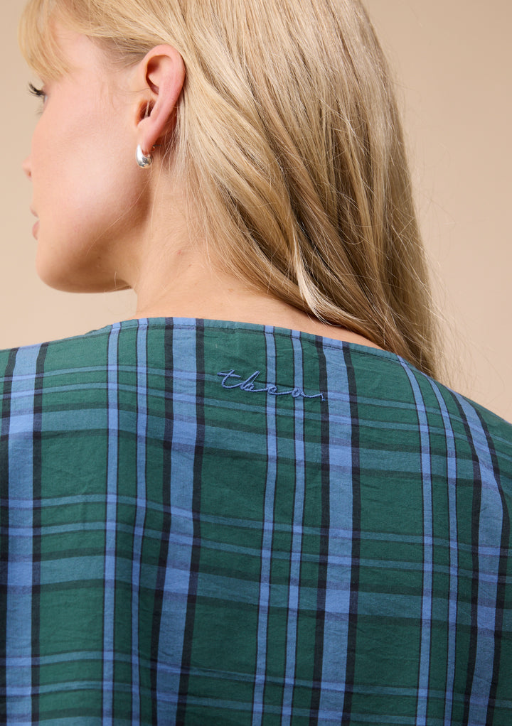 Pyjama court en coton à motif tartan vert à volants