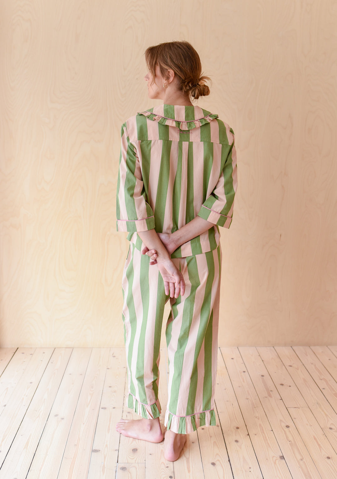 Cotton Pyjamas in Green Stripe