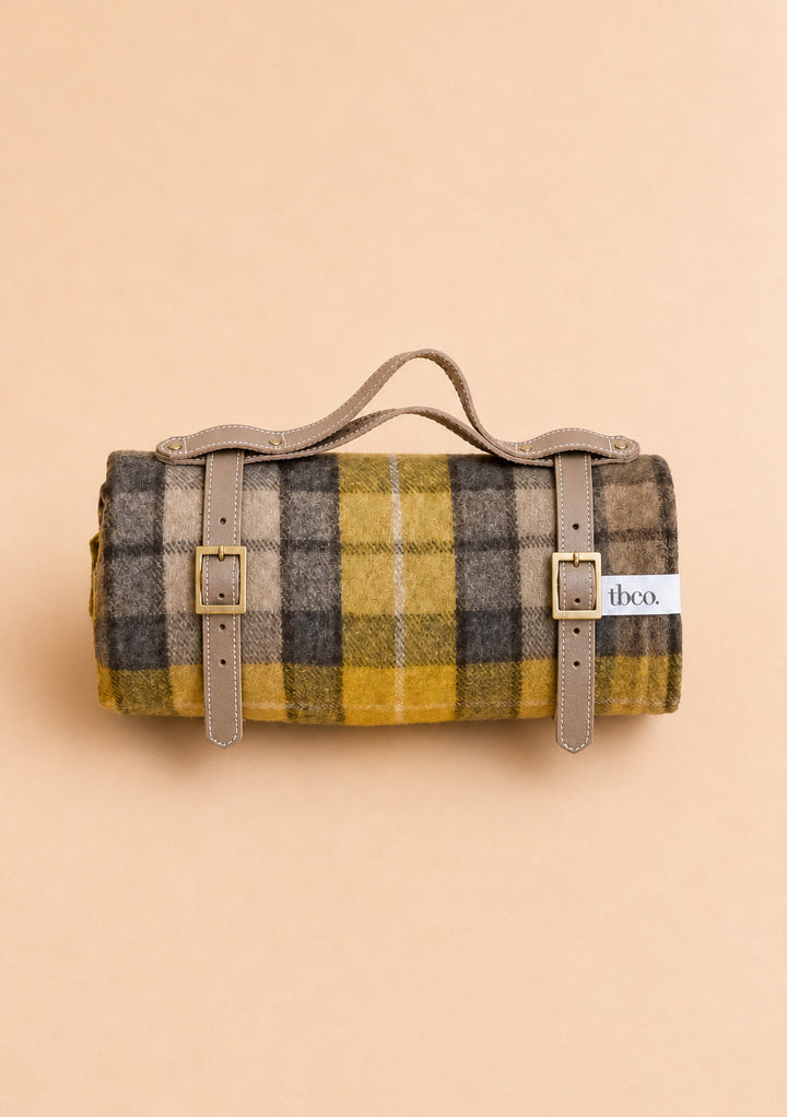 Recycled Wool Picnic Blanket in Buchanan Natural Tartan