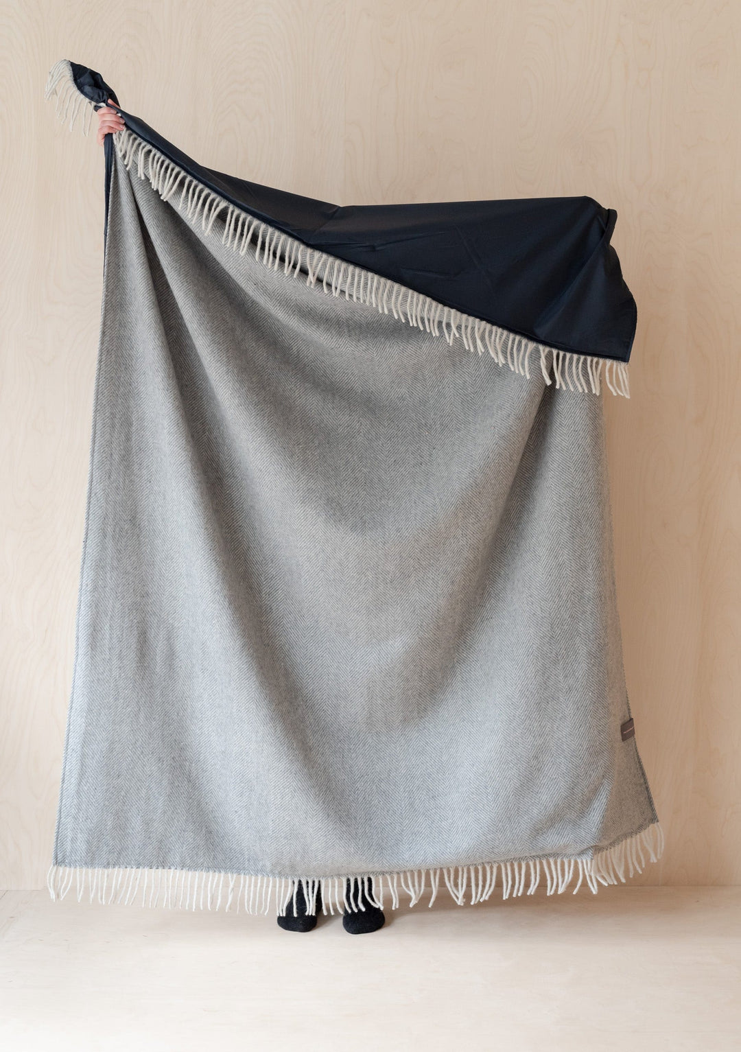 TBCo - Sample Sale Recycled Wool Picnic Blanket in Charcoal Grey Herringbone