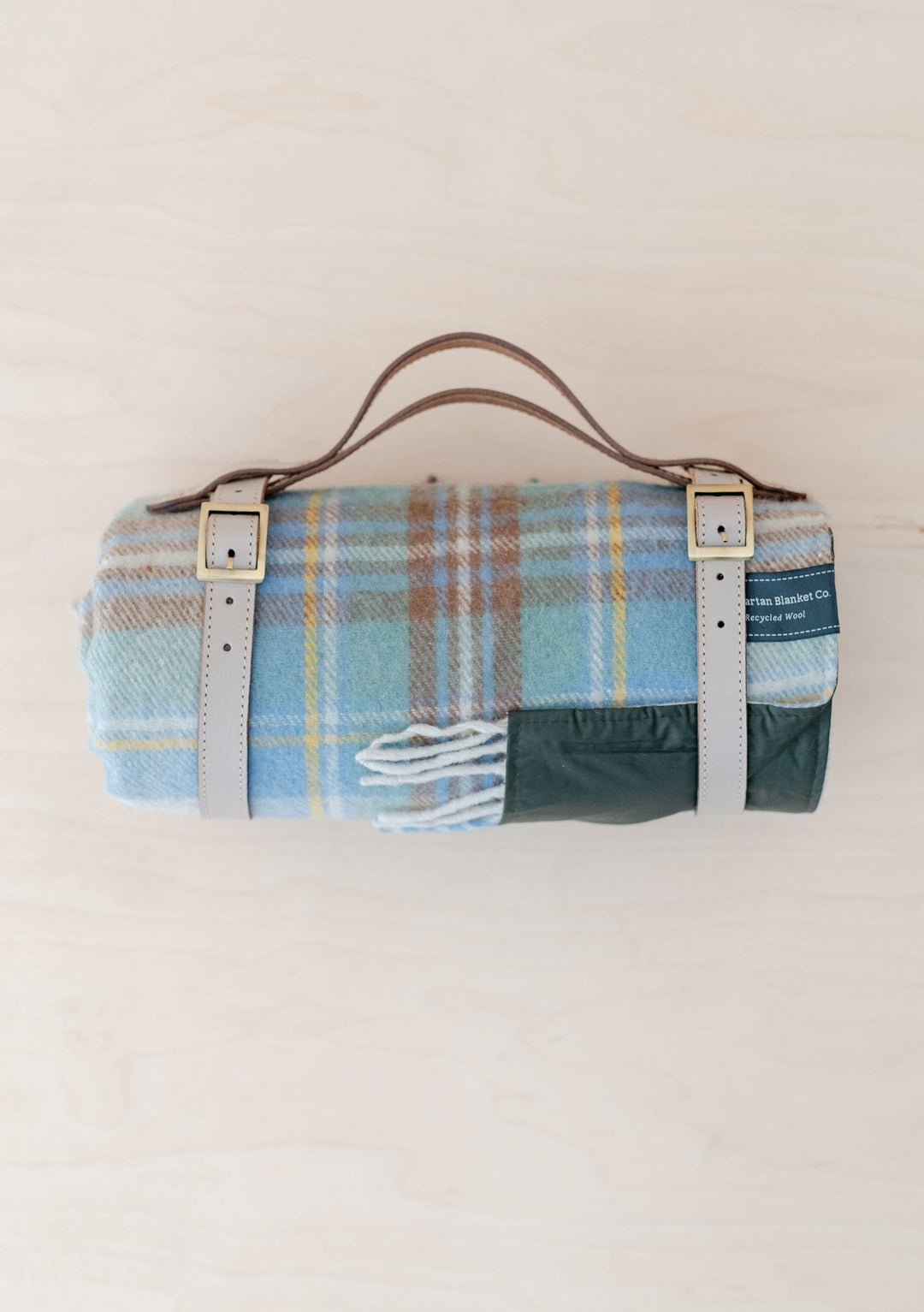 Recycled Wool Picnic Blanket in Stewart Muted Blue Tartan - TBCo 