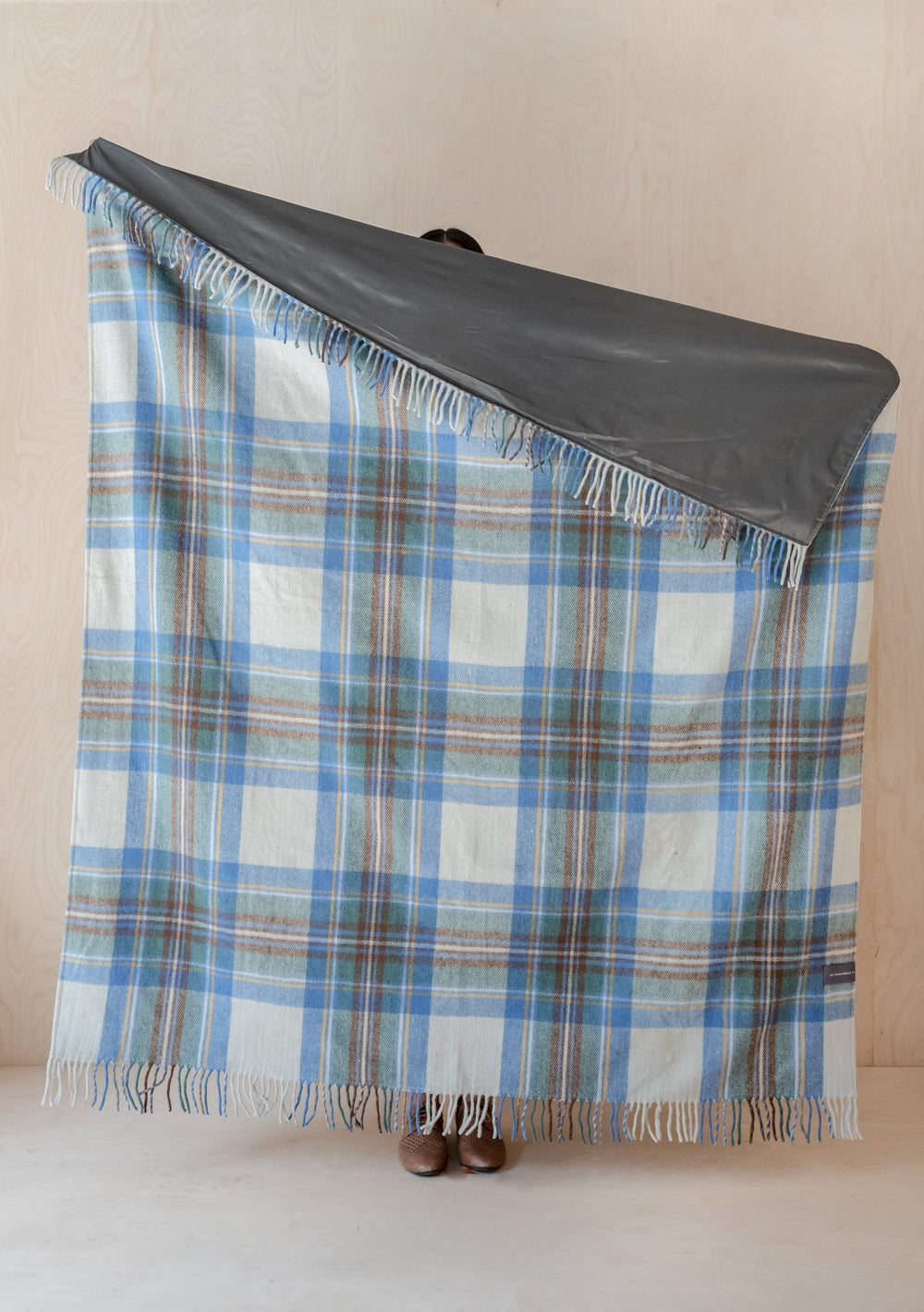 Recycled Wool Picnic Blanket in Stewart Muted Blue Tartan - TBCo 