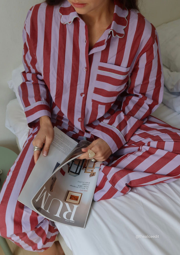Cotton Pyjamas in Lilac Stripe