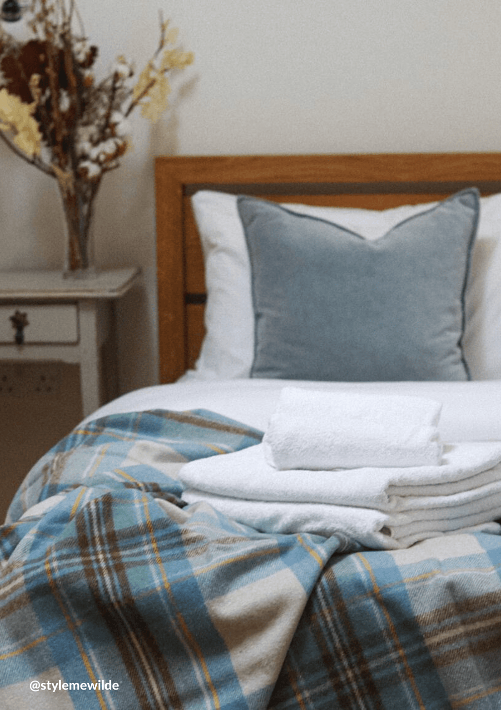 Recycled Wool Blanket in Stewart Muted Blue Tartan - TBCo 