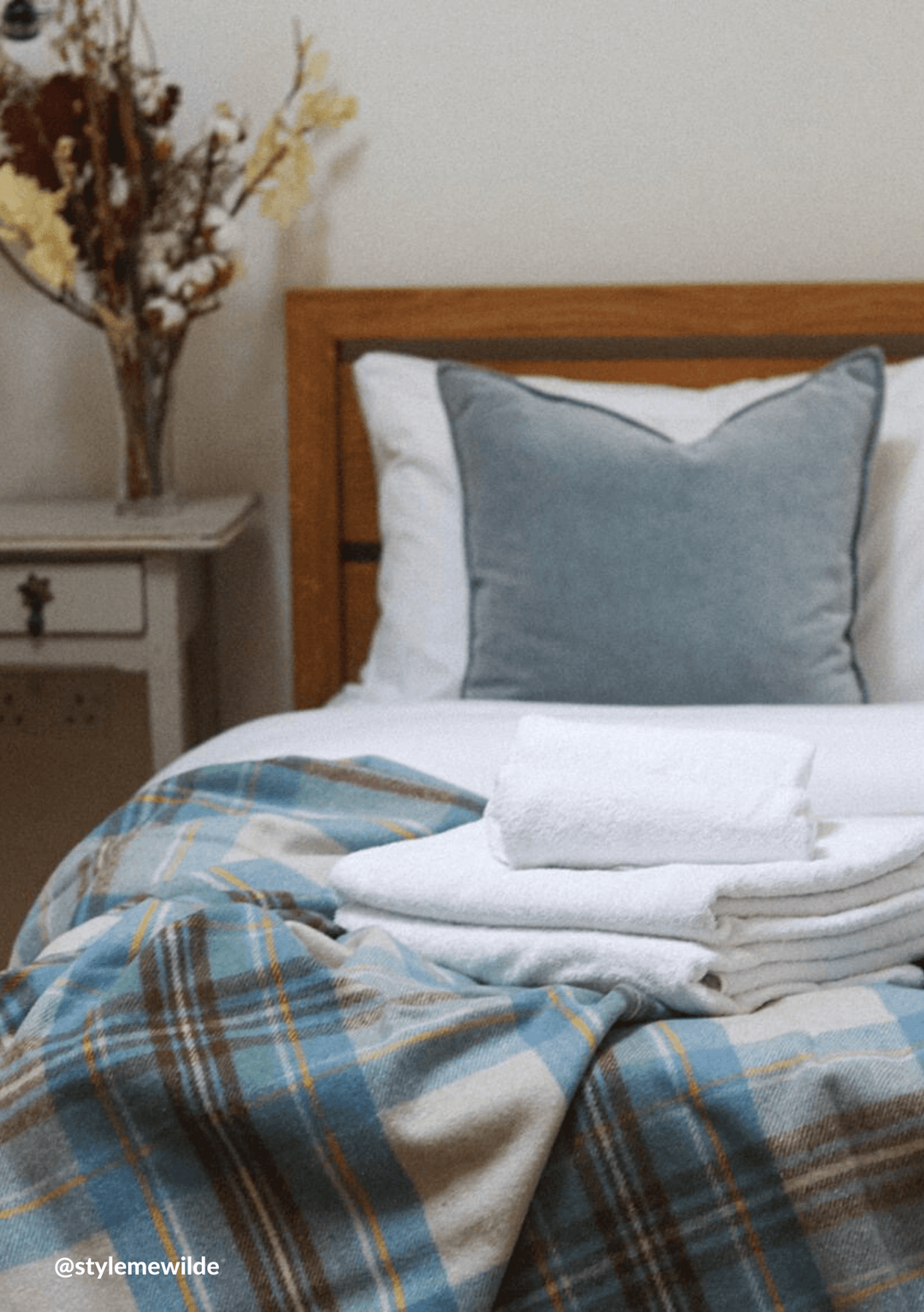 Recycled Wool Blanket in Stewart Muted Blue Tartan - TBCo 
