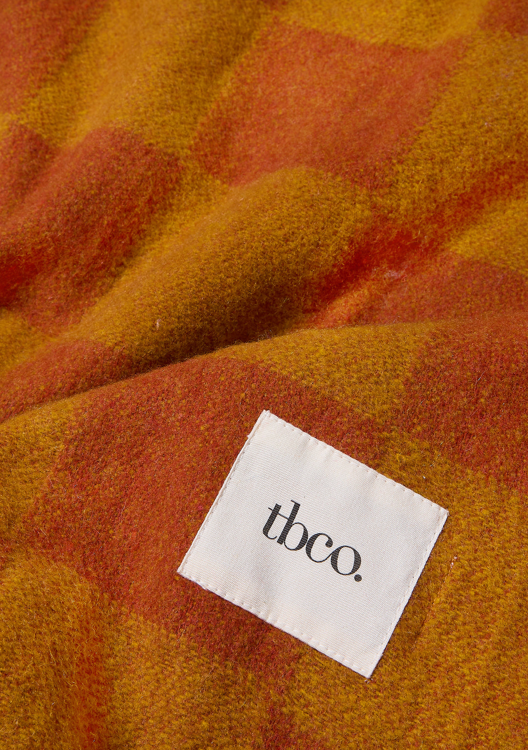 Recycled Wool Blanket in Mustard and Orange Checkerboard