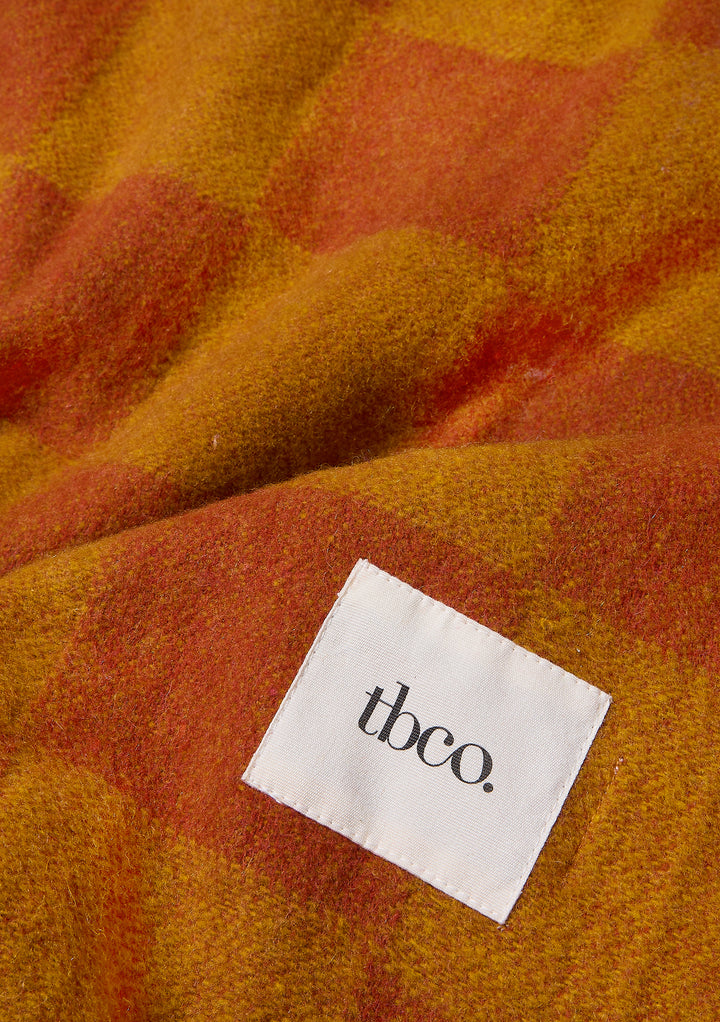 Recycled Wool Blanket in Mustard and Orange Checkerboard