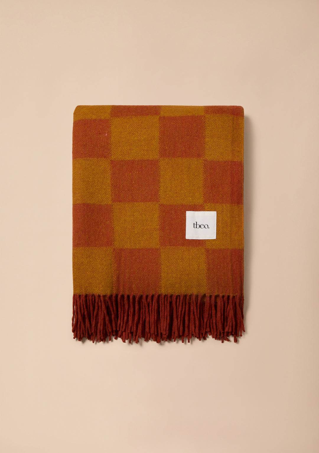 Recycled Wool Blanket in Mustard and Orange Checkerboard