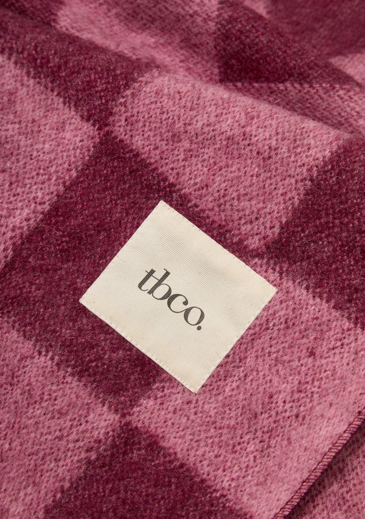 Recycled Wool Blanket in Rose and Fig Checkerboard