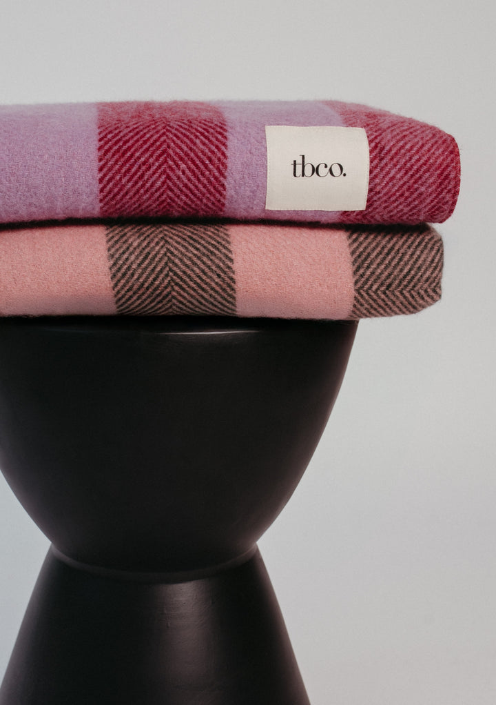 Recycled Wool Blanket in Pink Diamond Stripe