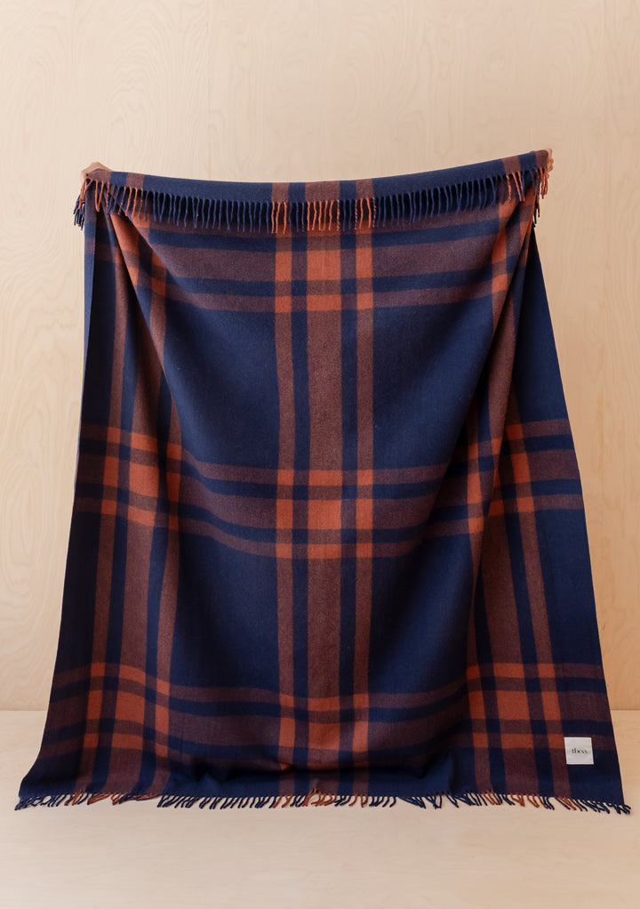 Recycled Wool Blanket in Navy Modern Tartan