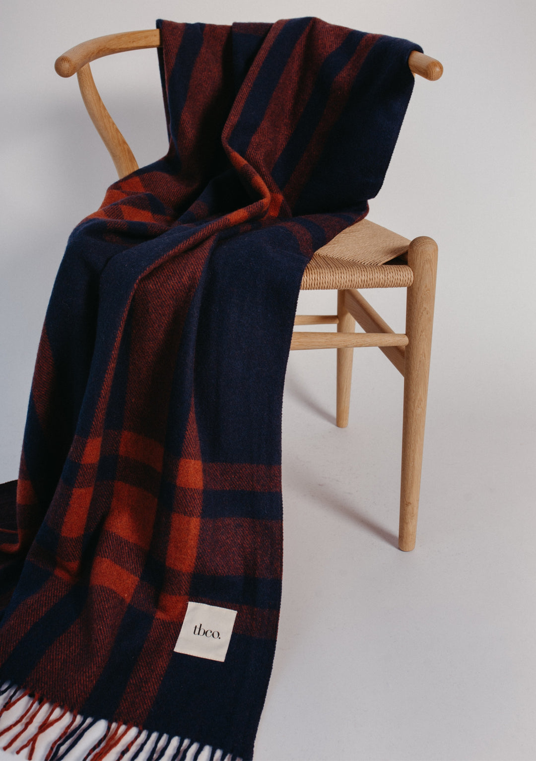 Recycled Wool Blanket in Navy Modern Tartan