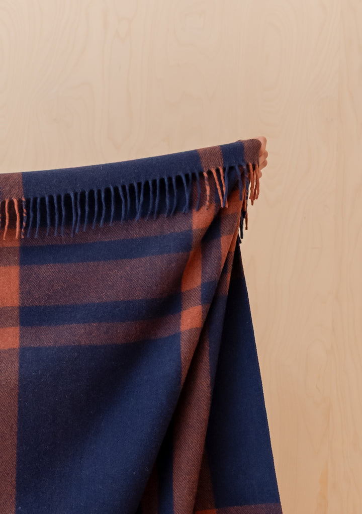 Recycled Wool Blanket in Navy Modern Tartan