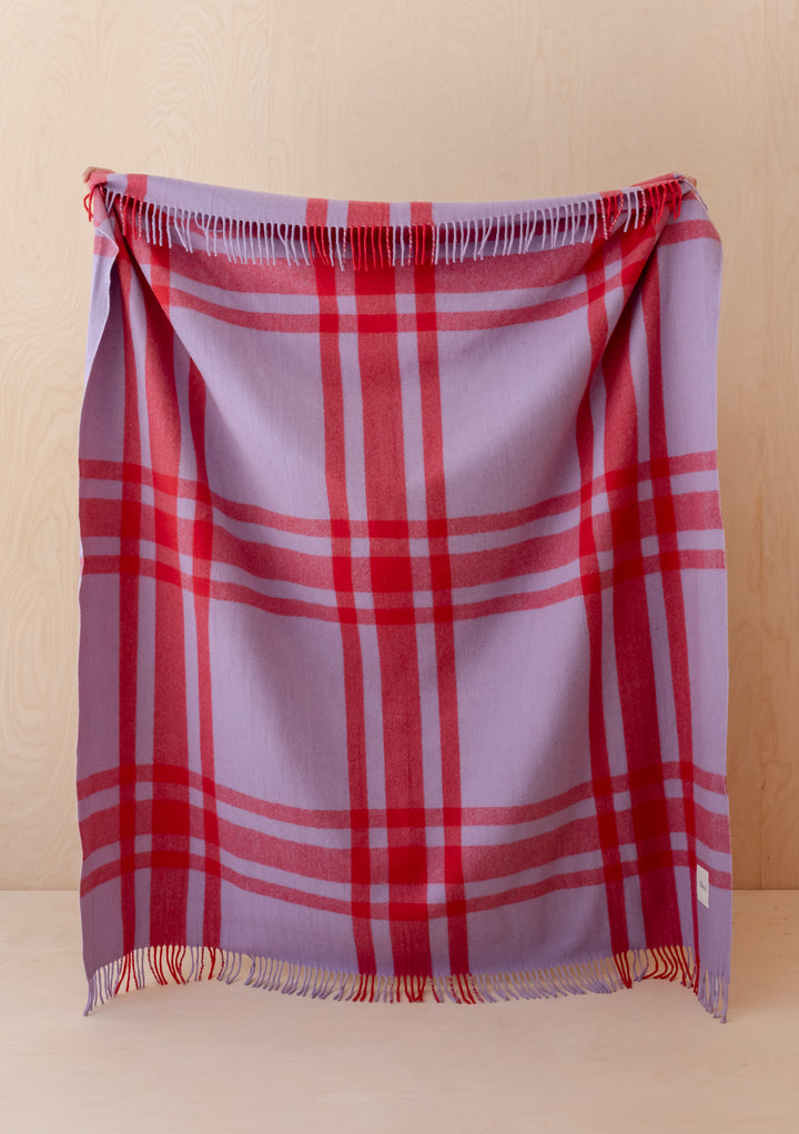 Recycled Wool Blanket in Lilac Modern Tartan