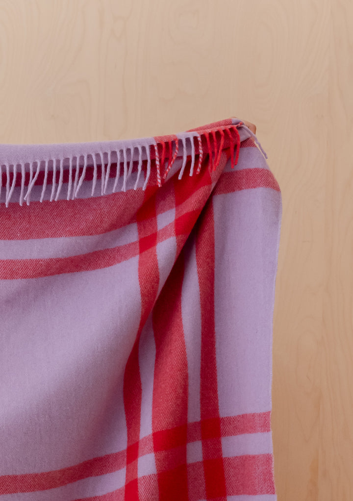 Recycled Wool Blanket in Lilac Modern Tartan