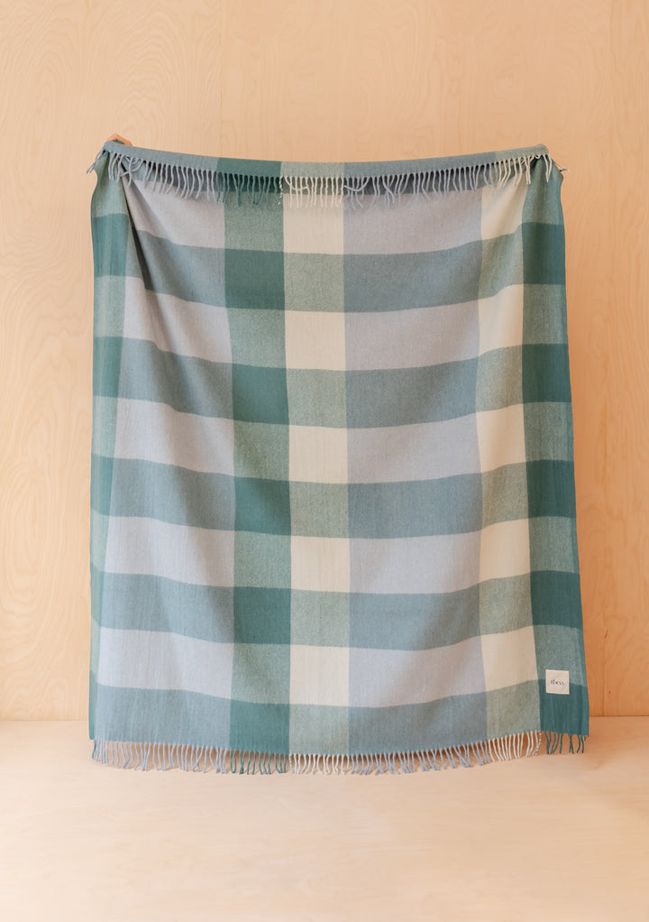 Recycled Wool Blanket in Blue Bold Check