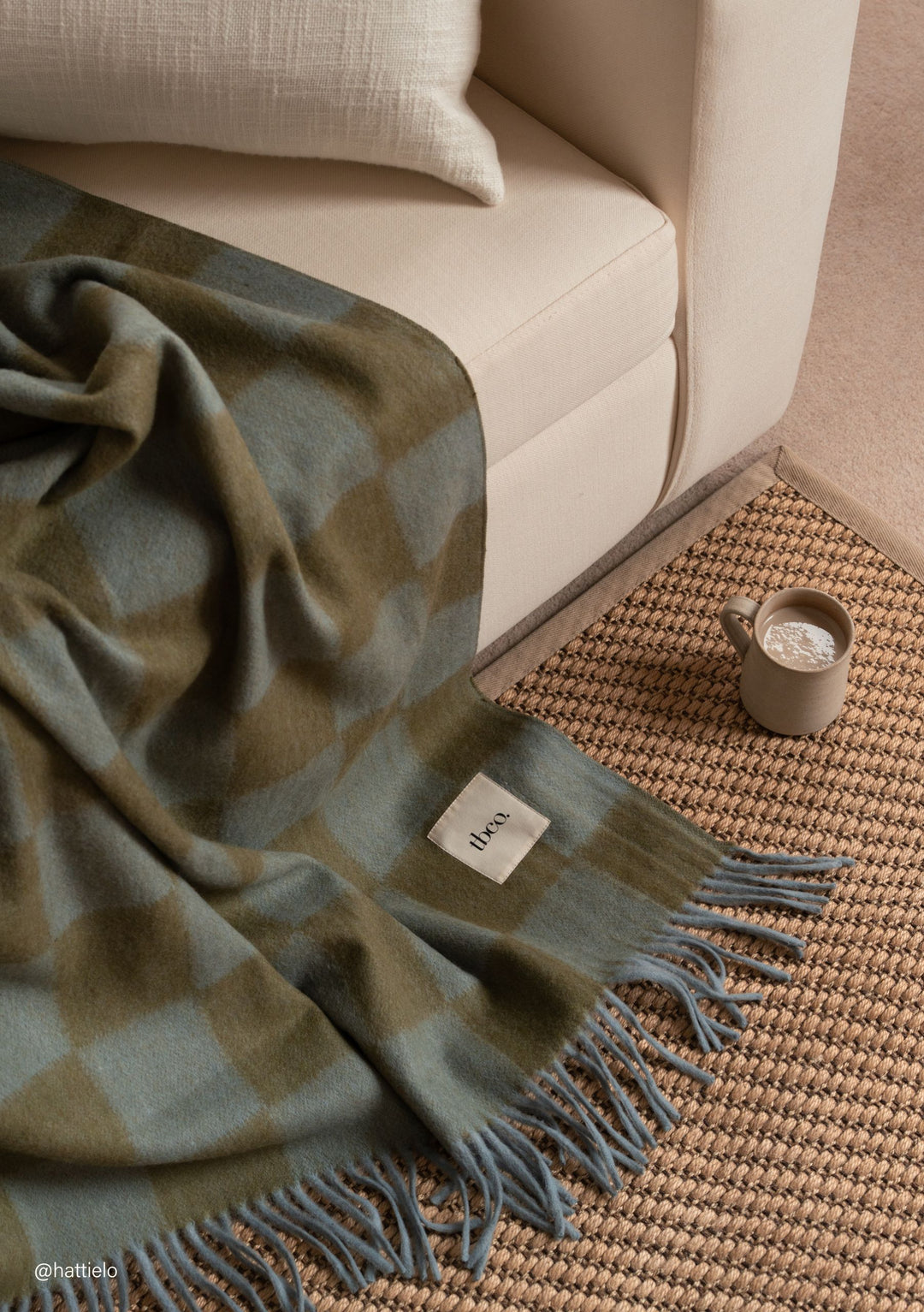 Recycled Wool Blanket in Blue & Green Checkerboard