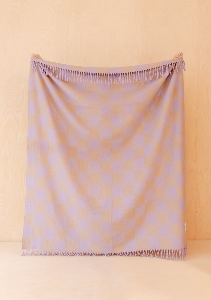 Recycled Wool Blanket in Lilac & Coffee Checkerboard