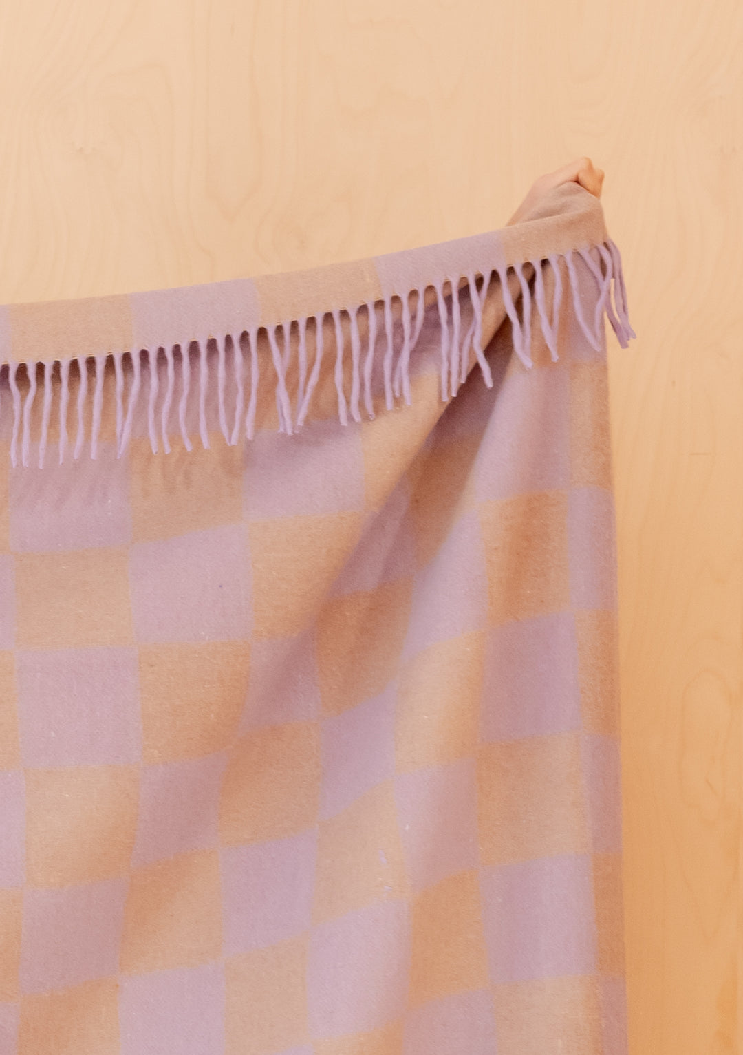 Recycled Wool Blanket in Lilac & Coffee Checkerboard