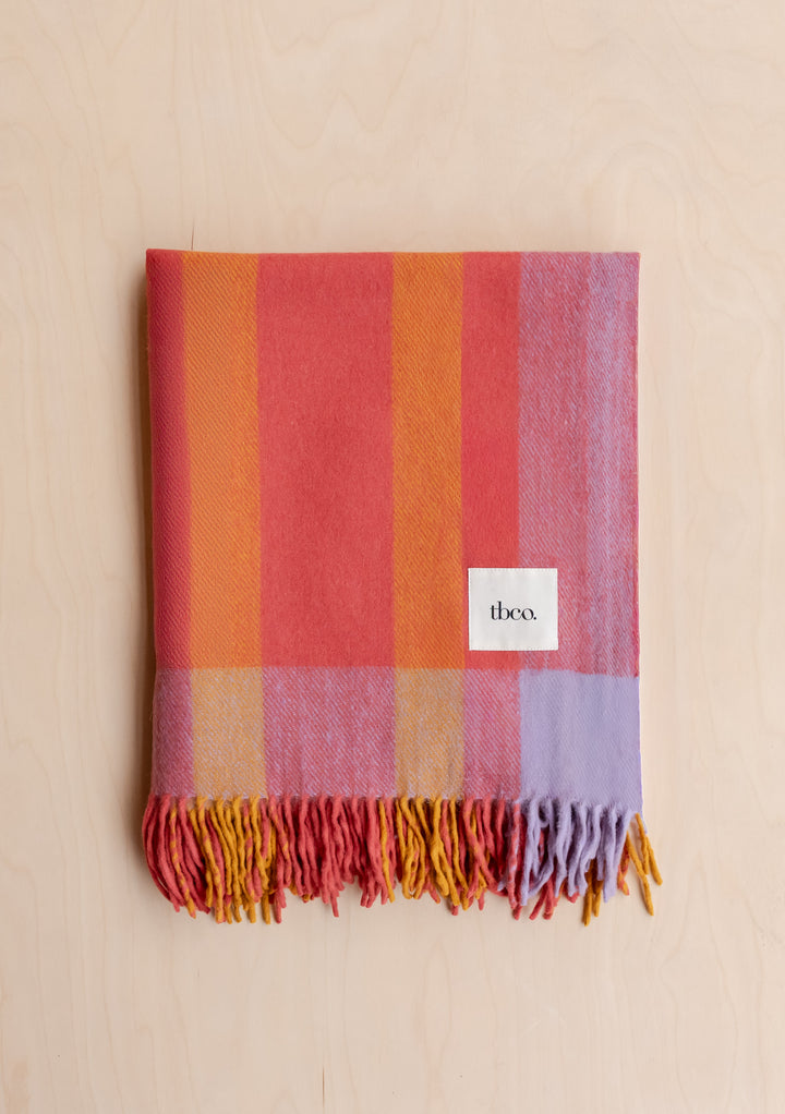 Recycled Wool Blanket in Orange Frame Stripe