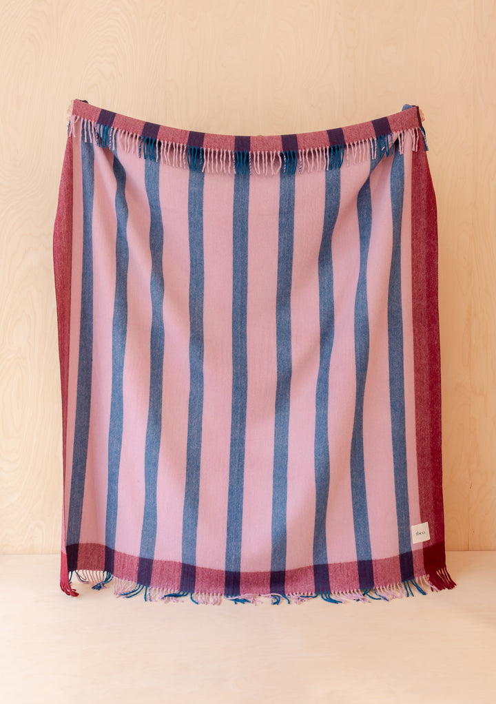 Recycled Wool Blanket in Berry Frame Stripe