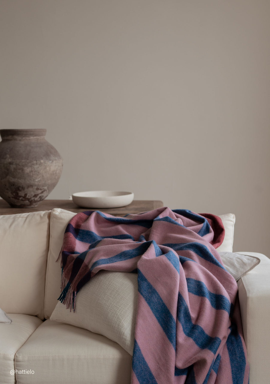 Recycled Wool Blanket in Berry Frame Stripe