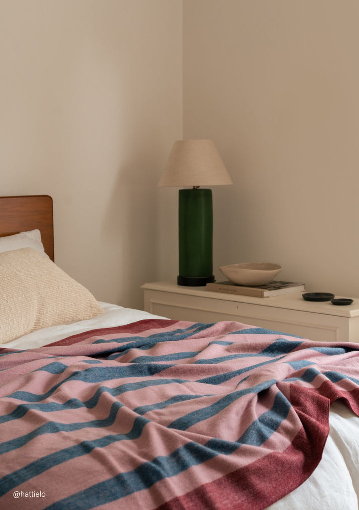 Recycled Wool Blanket in Berry Frame Stripe