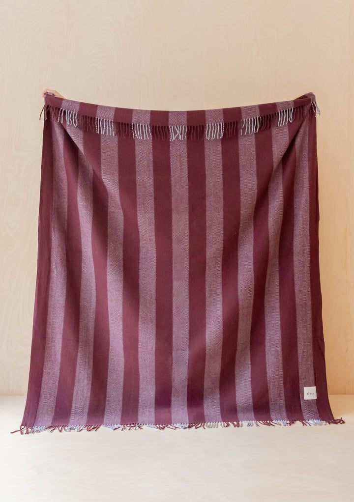 Sample Sale Recycled Wool Blanket in Blue & Burgundy Diamond Stripe