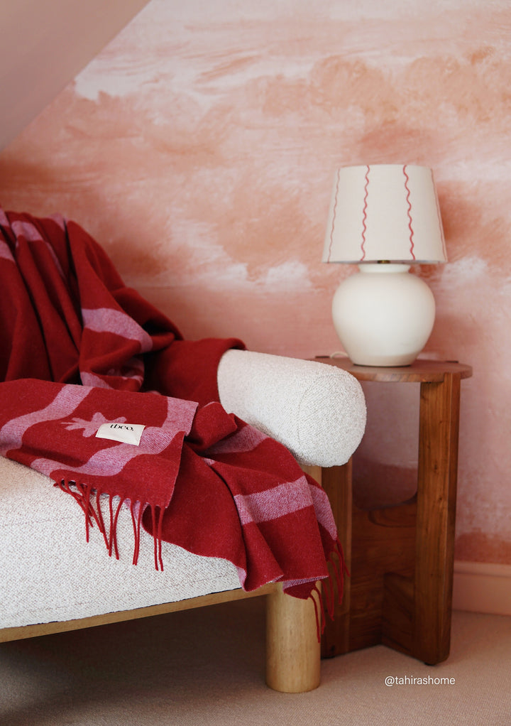 Lambswool Blanket in Red Wave Jacquard