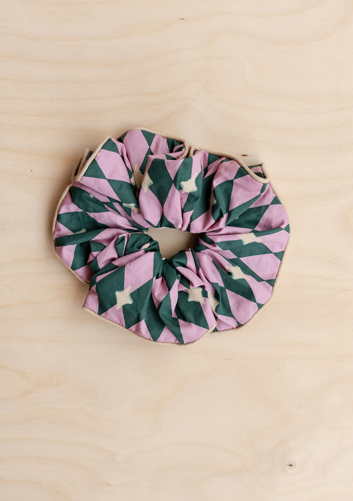 Cotton Oversized Scrunchie in Pink Harlequin