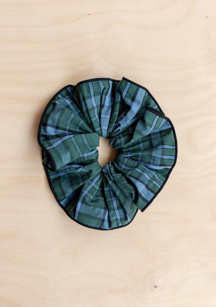 Cotton Oversized Scrunchie in Green Tartan