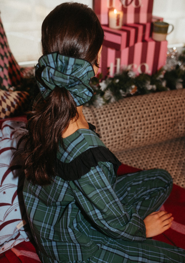 Cotton Oversized Scrunchie in Green Tartan
