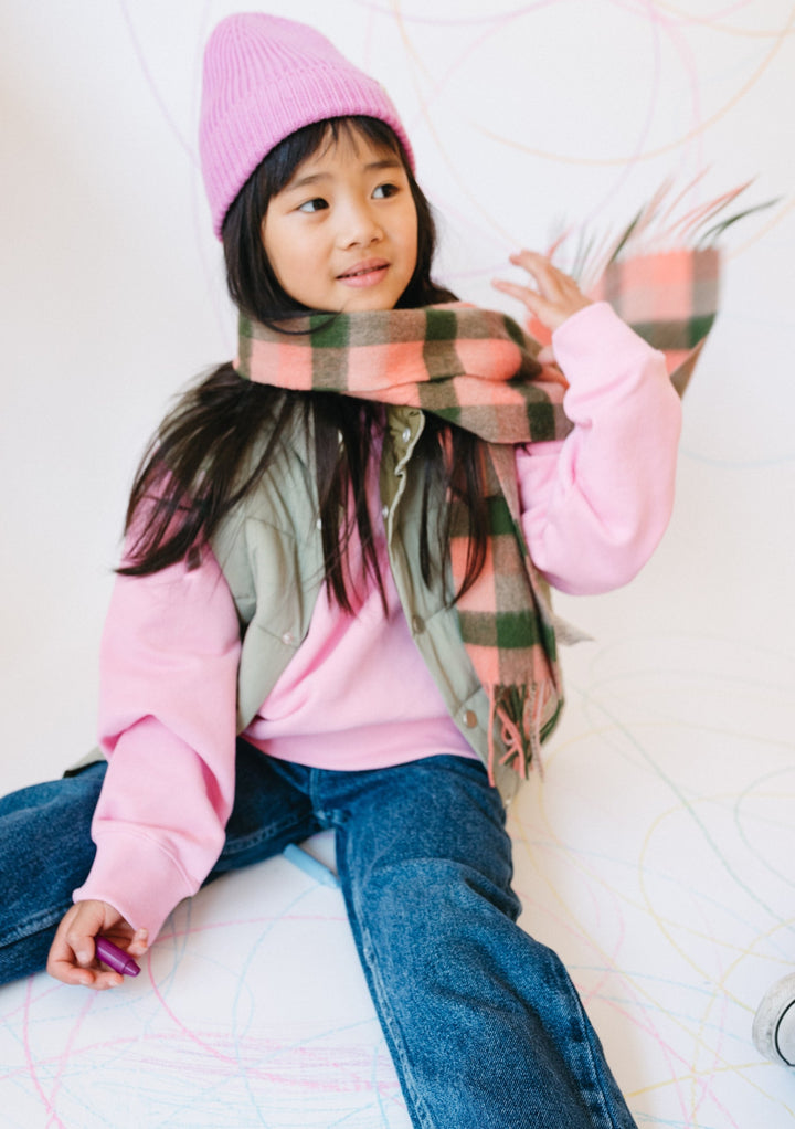 Lambswool Kids Scarf in Pink Multi Gingham