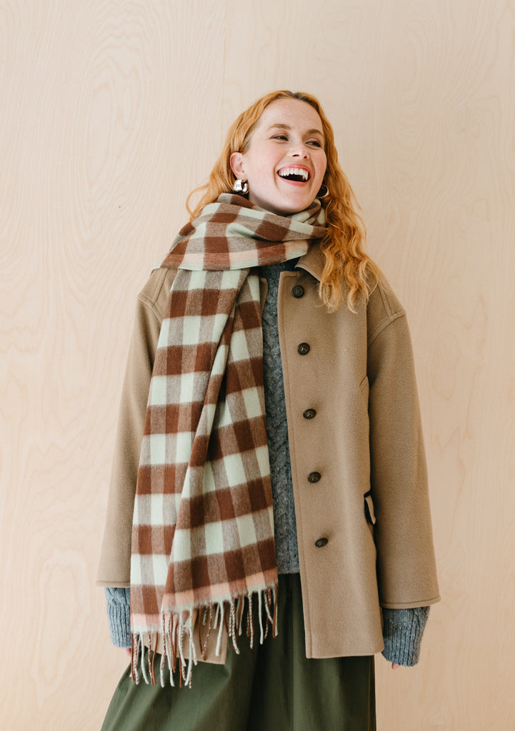 TBCo Lambswool Blanket Scarf in Green Gingham