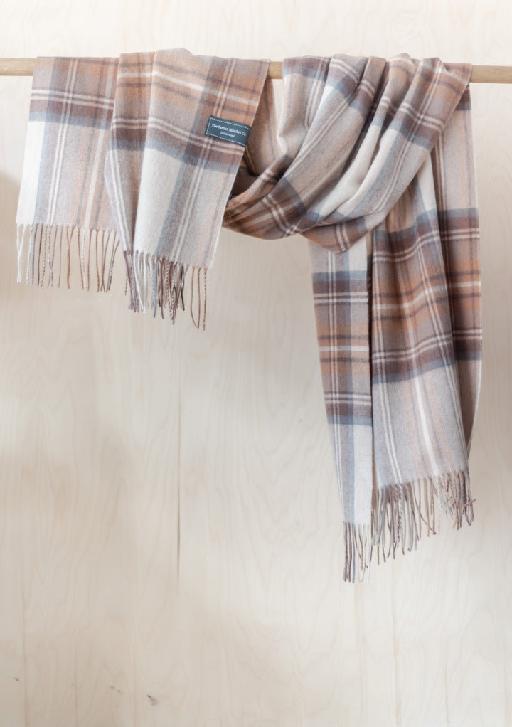 Lambswool Blanket Scarf in Stewart Natural Dress Tartan - TBCo 