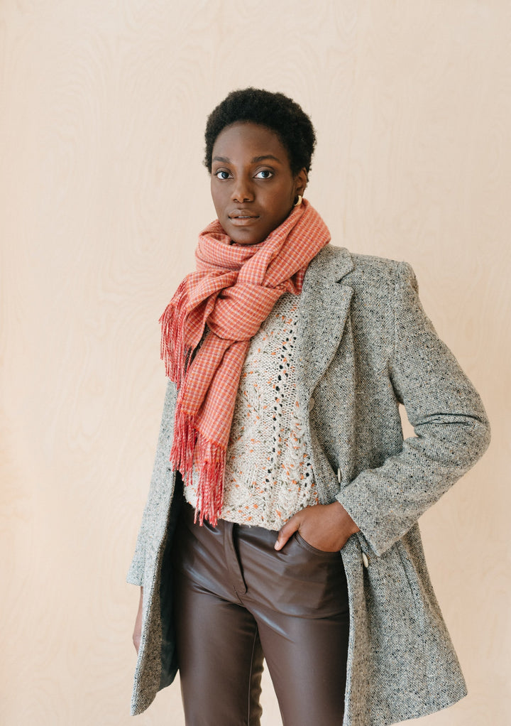 Sample Sale Lambswool Blanket Scarf in Berry Textured Check