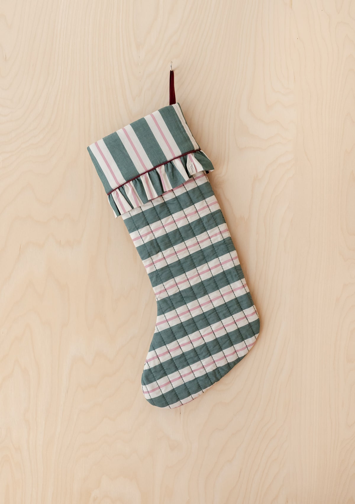 TBCo x Glassette Quilted Cotton Christmas Stocking in Green Stripe