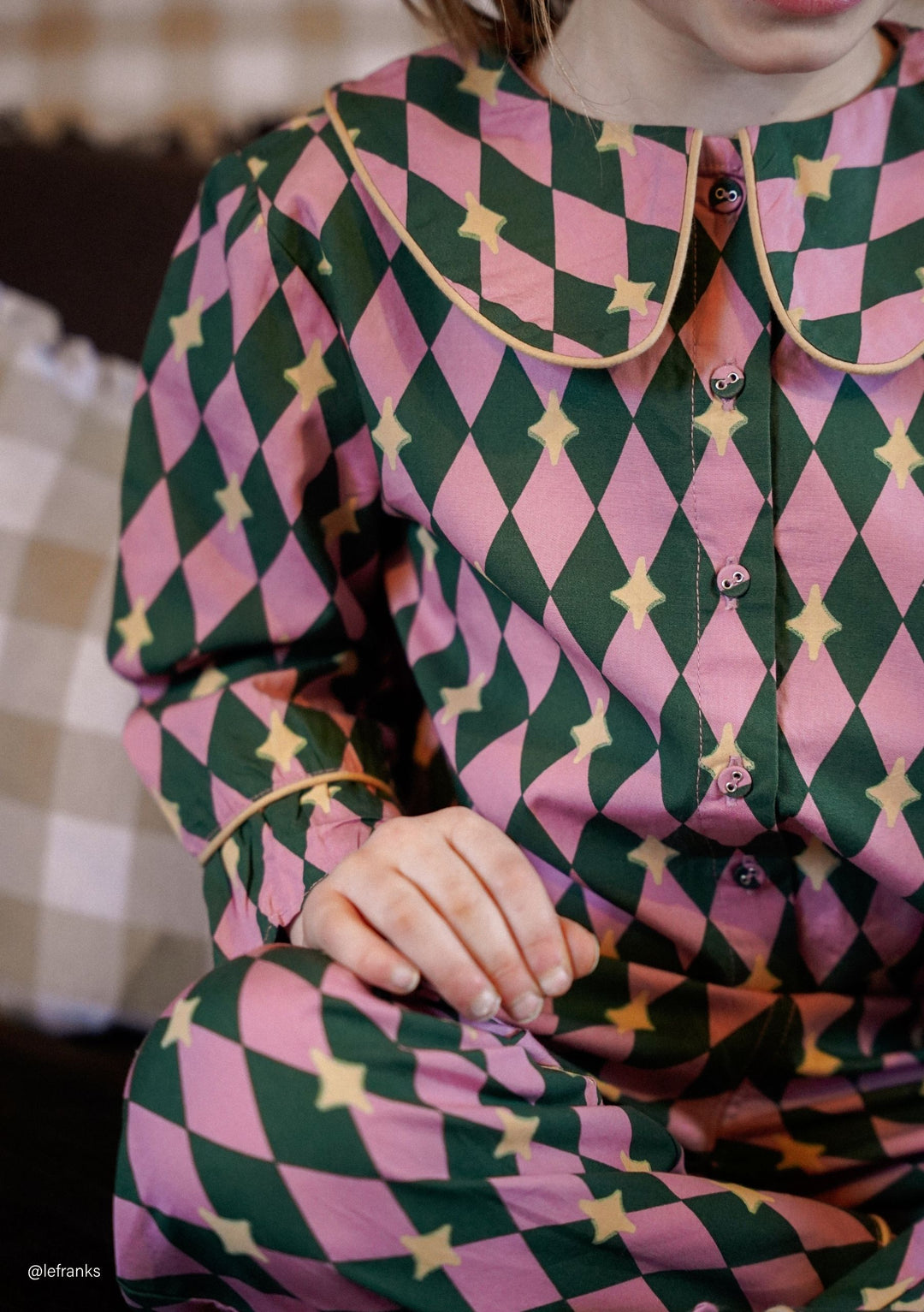 Pyjama enfant en coton rose à motifs arlequins 