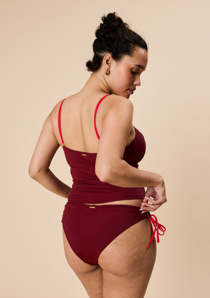 Tie Tankini Bottoms in Burgundy & Red