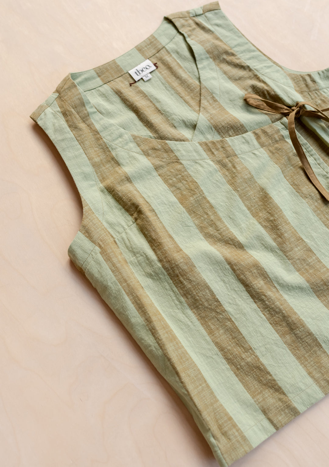Cotton Tie Top in Green & Brown Stripe