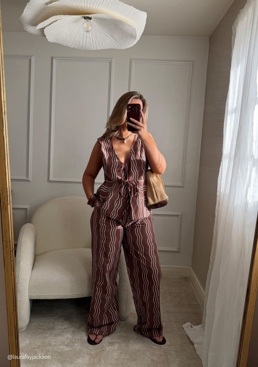 Pantalon en coton à motifs vagues marron