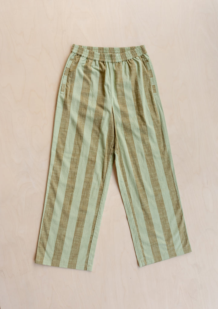Cotton Trousers in Green & Brown Stripe