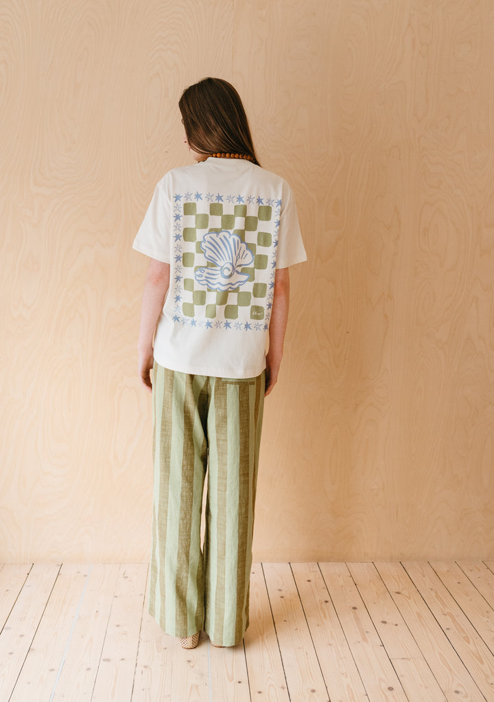 Cotton Trousers in Green & Brown Stripe