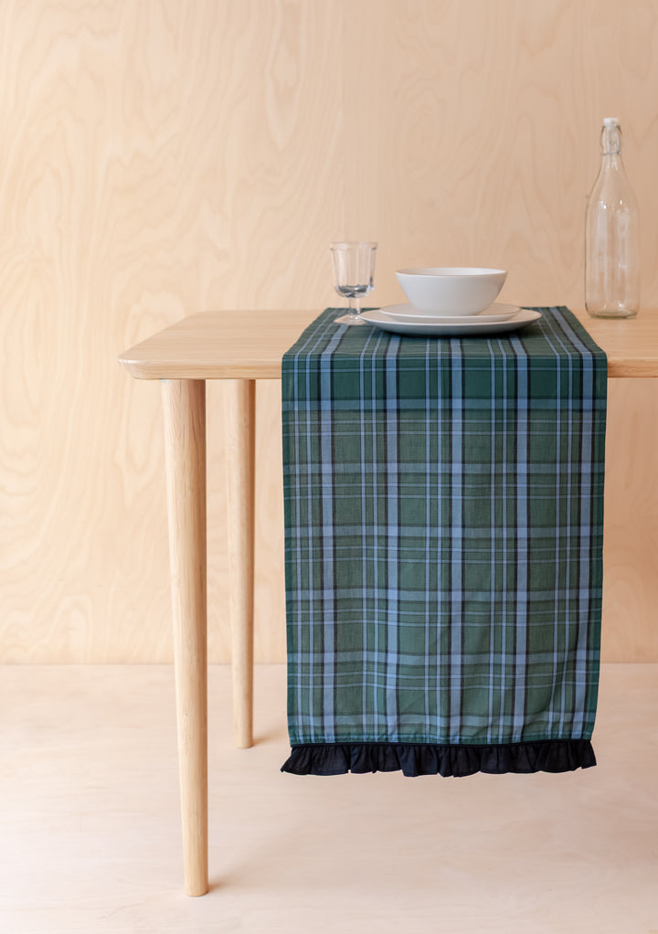 Tapis de couloir en coton à carreaux verts