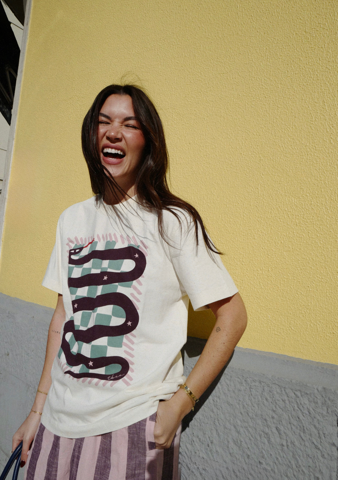 Cotton T-Shirt in Ecru Snake