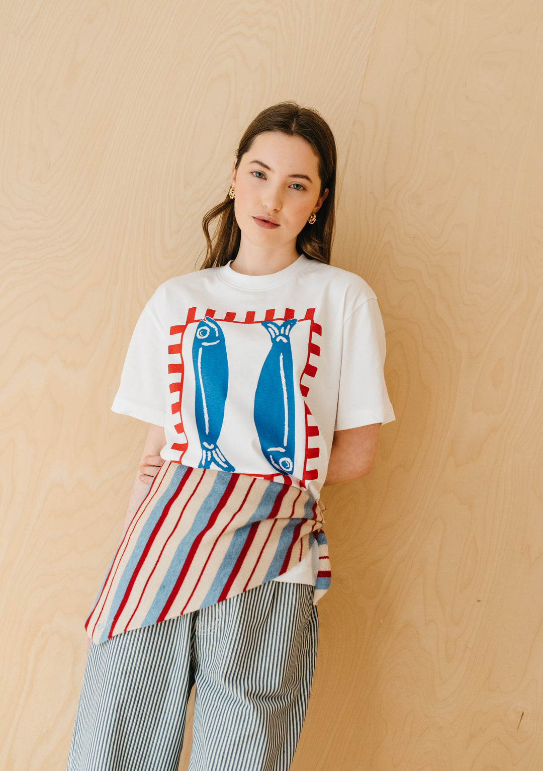 Cotton T-Shirt in White Fish
