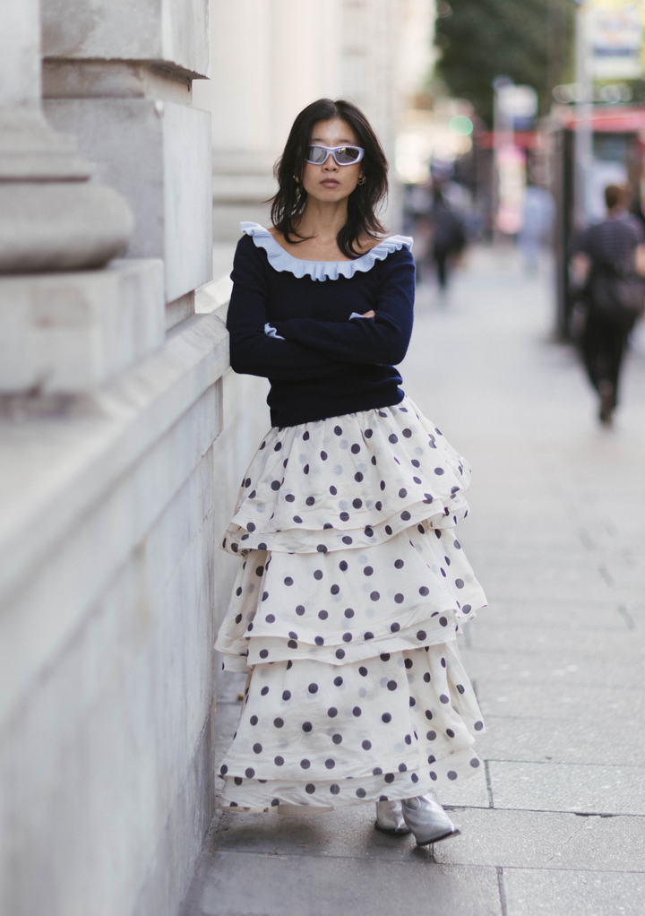 TBCo x Liu Merino Ruffle Jumper in Navy