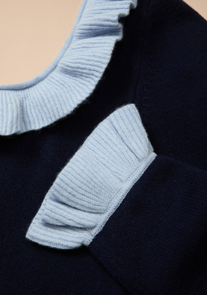 TBCo x Liu Merino Ruffle Jumper in Navy