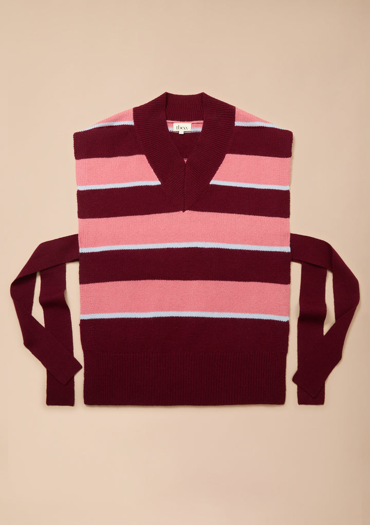TBCo x Liu Merino Vest in Burgundy Stripe