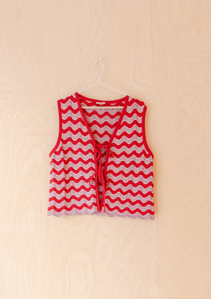 Strickweste aus Baumwolle in Rosa Wellen